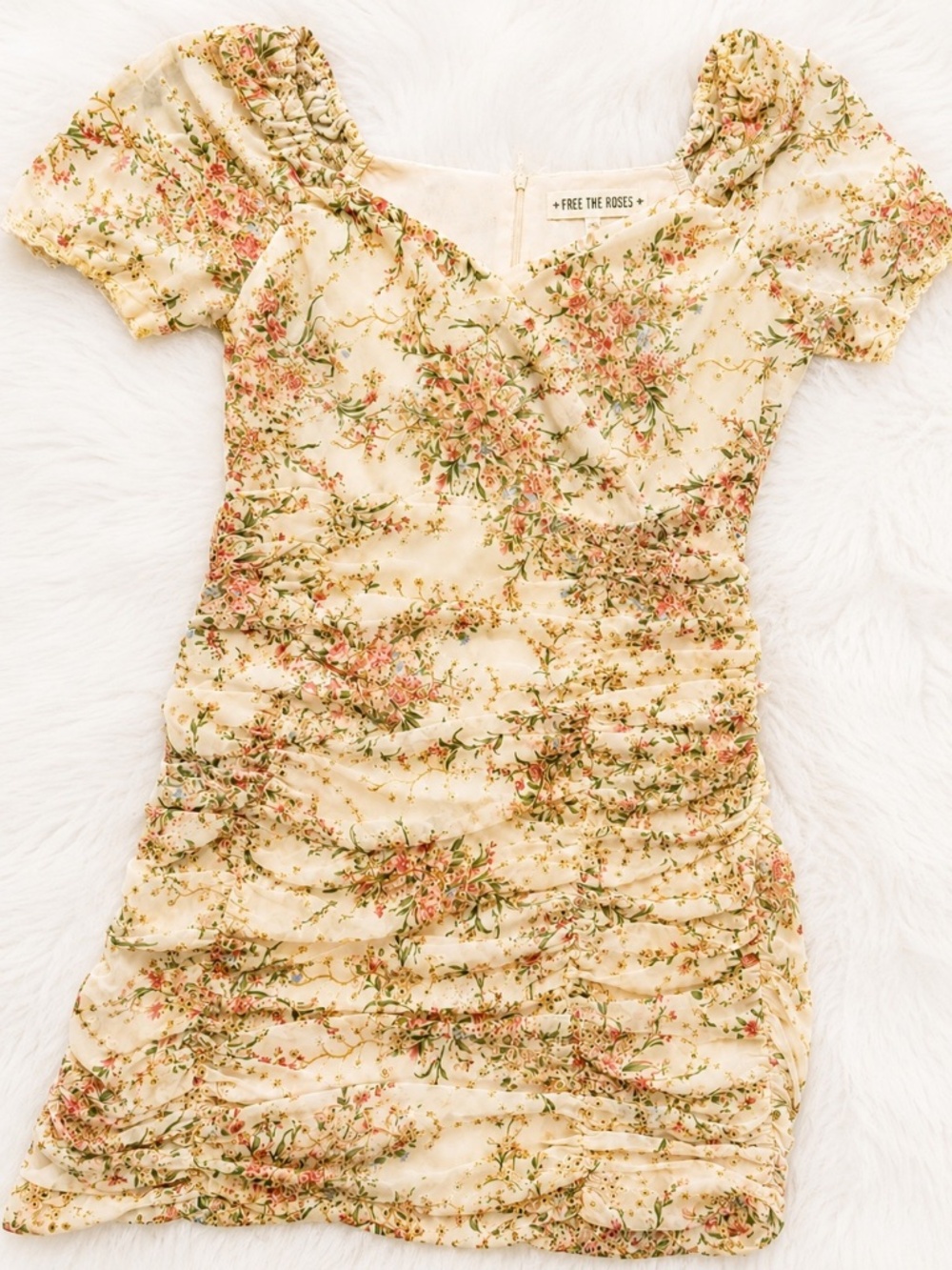 Free The Roses Floral Ruched Mini Dress Size M